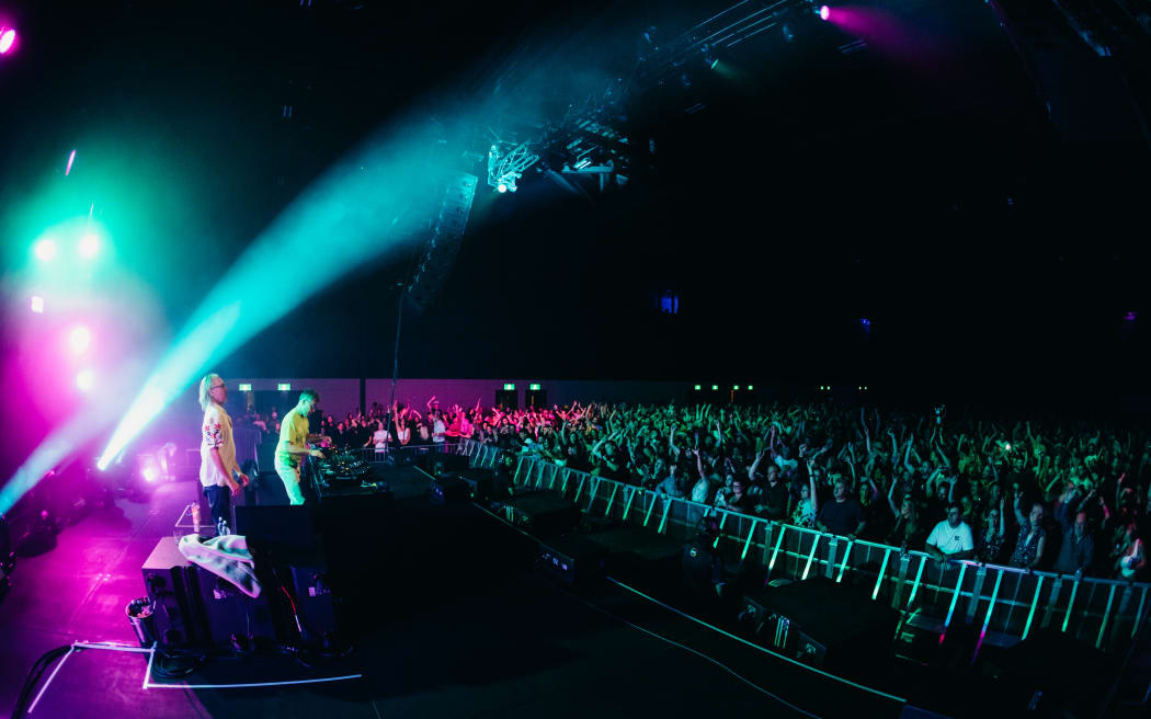 Basement Jaxx deliver their set to the crowd at Christchurch’s Te Pae convention centre on Thursday, 30 March, 2023.