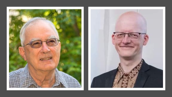 Science historian Simon Nathan (left) and Research Librarian at the Alexander Turnbull Library Sascha Nolden
