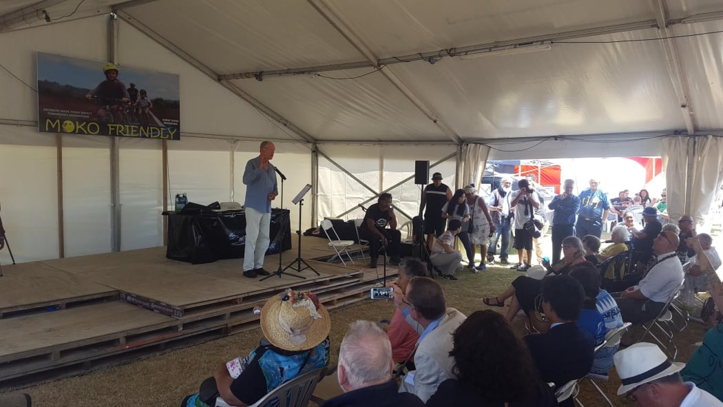 Don Brash, the former National Party leader delivers his speech at Waitangi.