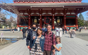 Murray McClintock with his children Tiaki, Amelie and Paloma.