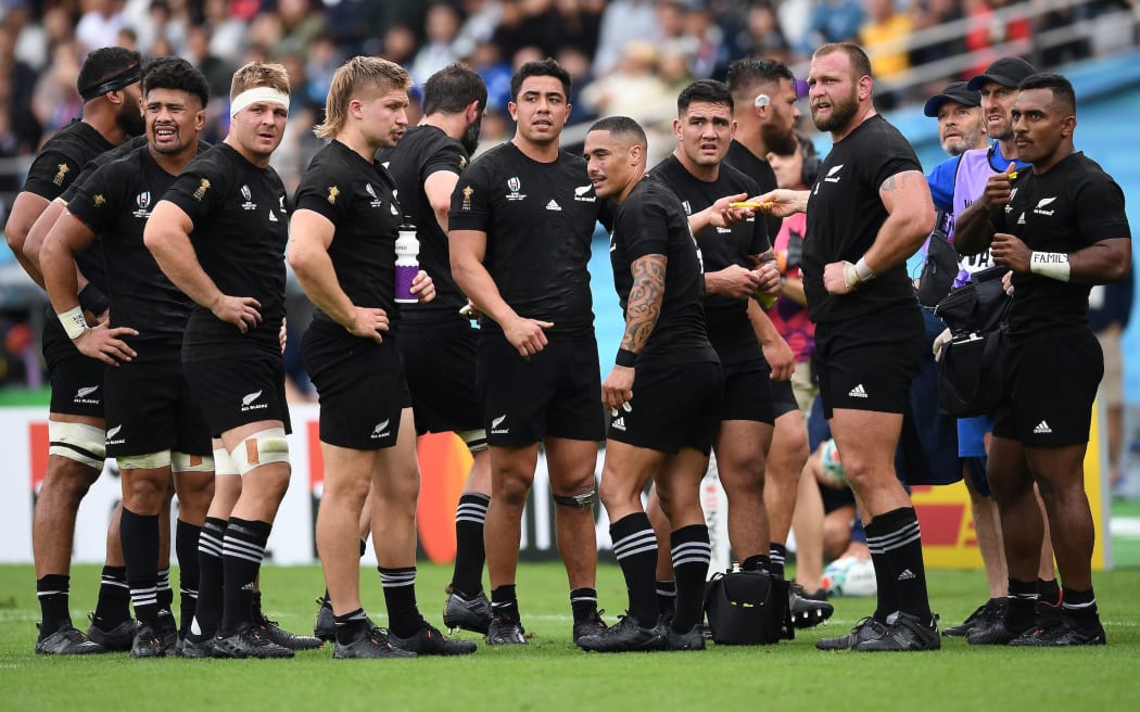 All Blacks ahead of half time.
New Zealand All Blacks v Namibia. Pool B match. Rugby World Cup 2019. Tokyo Stadium, Tokyo, Japan. Sunday 6 October 2019. © image by Andrew Cornaga / www.Photosport.nz