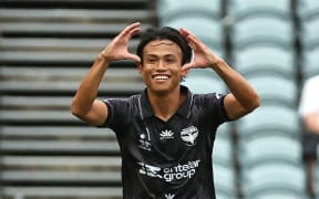 Hideki Ishige of the Phoenix celebrates scoring a goal during the A-League Men Round 4 match between the Central Coast Mariners and Wellington Phoenix at Industree Group Stadium in Gosford.