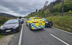 A St John Ambulance vehicle leaves the scene of a serious incident in Wellington's Wainuiomata on 16 November 2023.