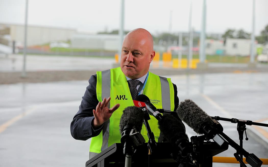 Prime Minister Christopher Luxon speaks at the Auckland Airport's International Airfield Expansion opening.