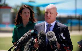 Prime Minister Christopher Luxon and Education Minister Erica Stanford stand up Brown’s Bay School in Auckland, 1 February 2024.