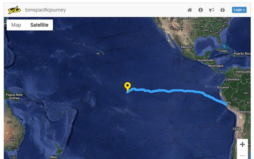 Tom's current position roughly 400 km north of the Marquesas.