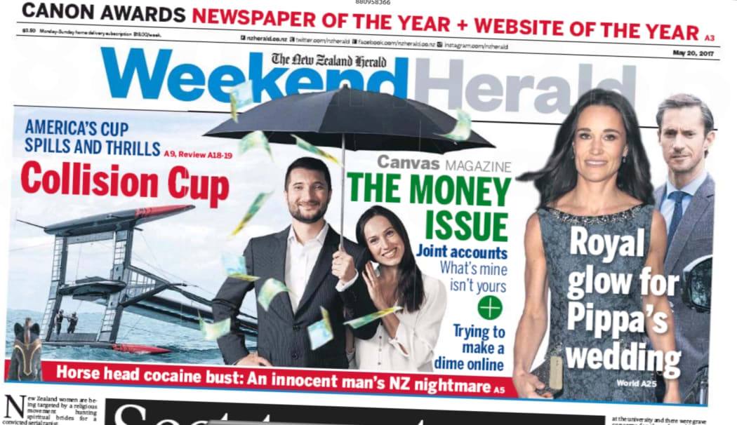 The Weekend Herald trumpets its newspaper of the year award on the front page.