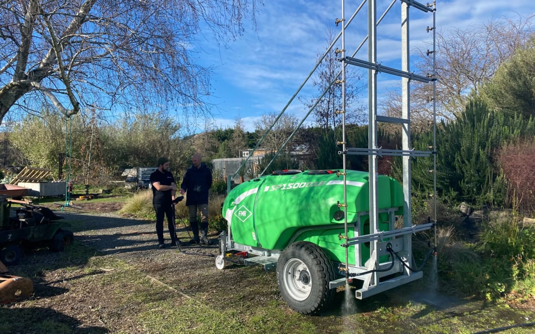 Electric foliage sprayer used by Forest Lodge Orchard near Cromwell