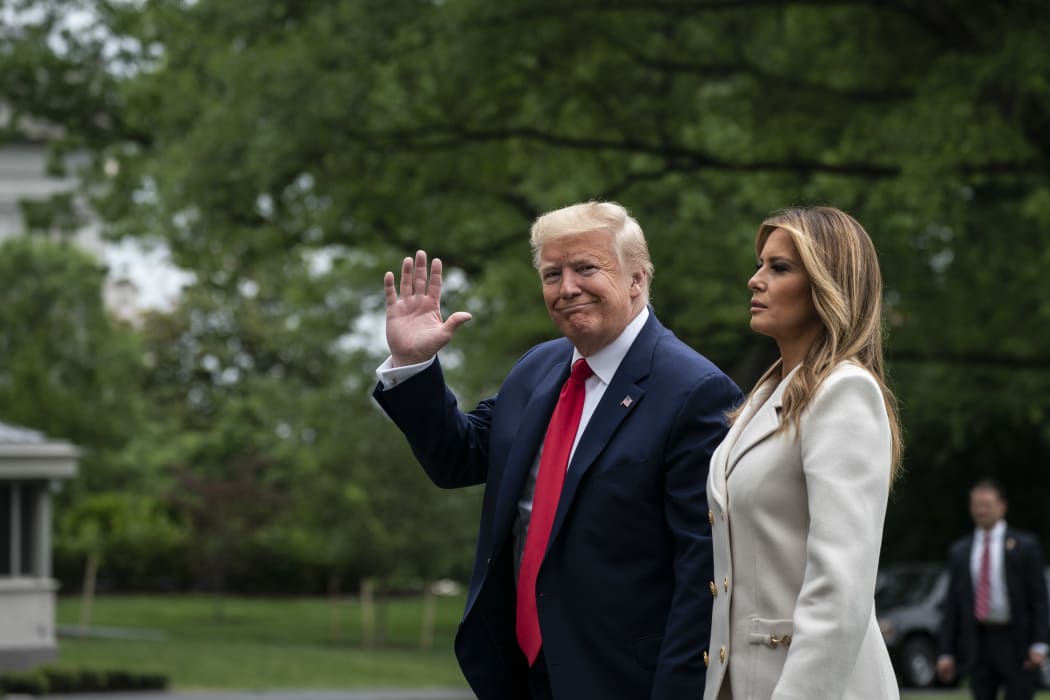 US President Donald Trump and first lady Melania Trump arrive to the South Lawn of the White House after a trip to Baltimore, Marylandm marking Memorial Day on May 25, 2020 in Washington, DC.
