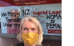 Tairei MP Ingrid Leary outside her electorate office which was vandalised this week.