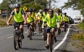 Cyclists protested hazardous conditions on the road in Matakana.