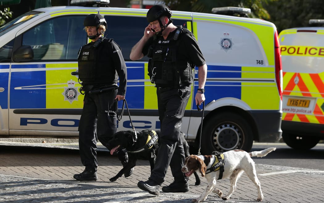 Members of the emergency services work near Parsons Green underground tube station in west London on September 15, 2017, following an incident on an underground tube carriage
