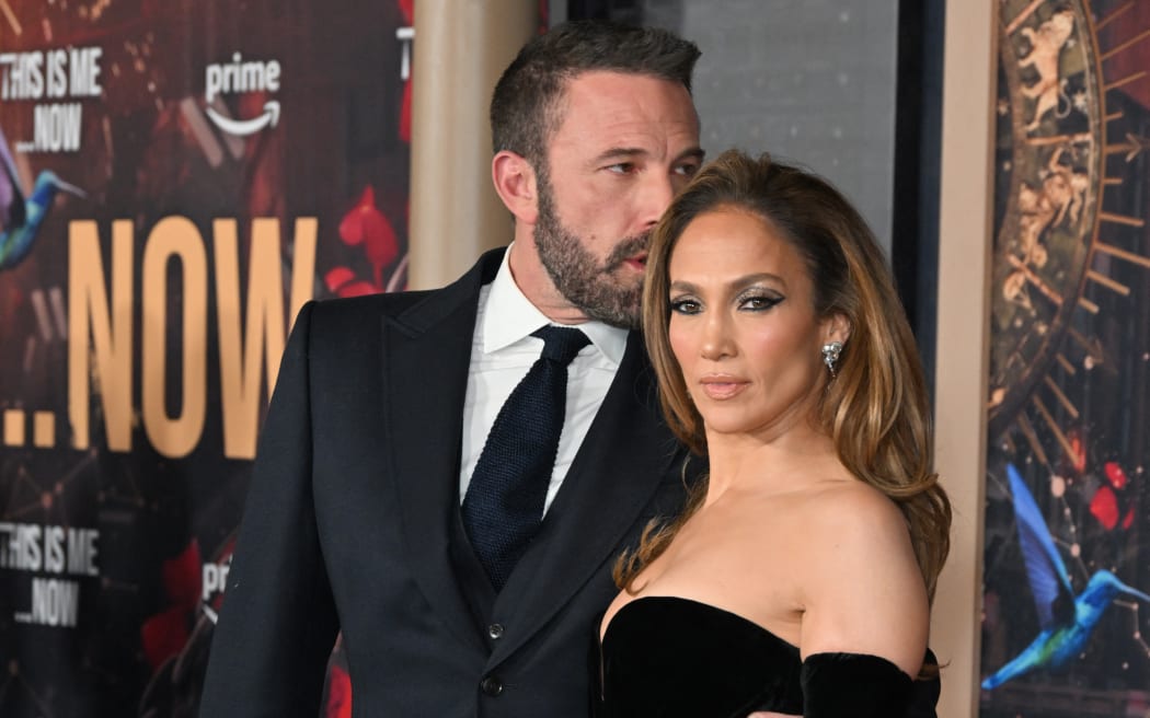 US actress Jennifer Lopez (R) and US actor Ben Affleck attend Amazon's "This is Me... Now: A Love Story" premiere at the Dolby theatre in Hollywood, California, February 13, 2024. (Photo by Robyn BECK / AFP)