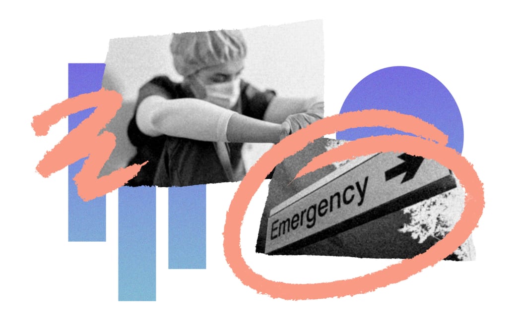 Collage of nurse and emergency room sign