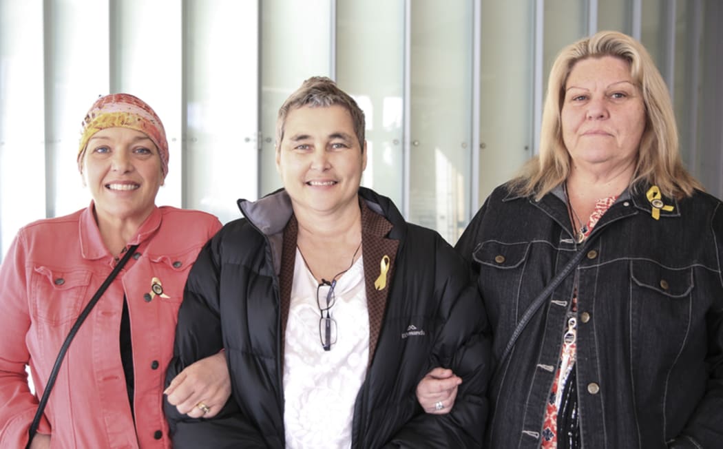 09082016. Photo Rebekah Parsons-King. Pike River families want mine's CEO to face charges. L-R Anna Osborne, Helen Kelly and Sonya Rockhouse.