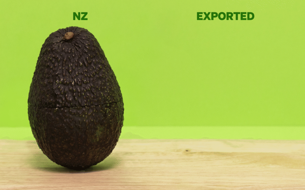 Animation of avocado cut in half.