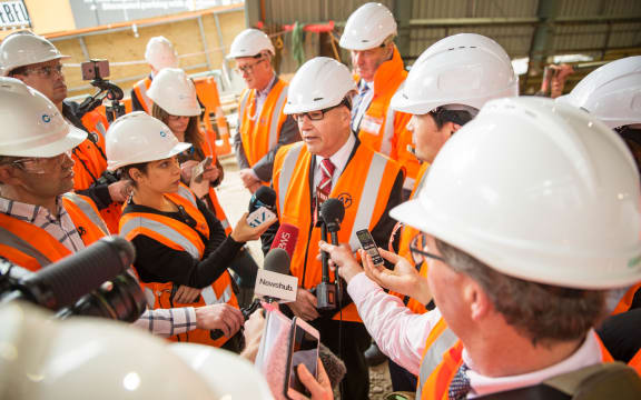 Len Brown talking to media about the City Rail Link agreement between the Auckland Council and the government.
