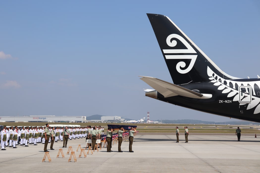 Malaysian Armed Forces and NZ Defence Force personnel at the departure ceremony at Kuala Lumpur International Airport.