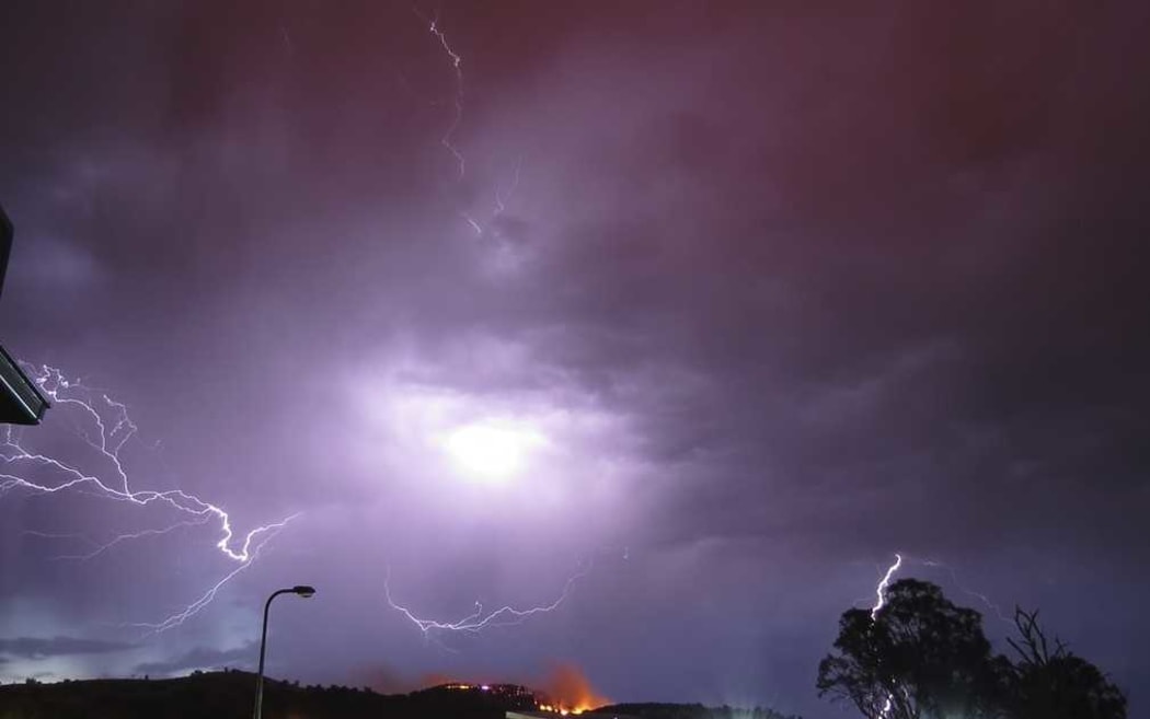 Lightning near Wodonga, Victoria, last night.