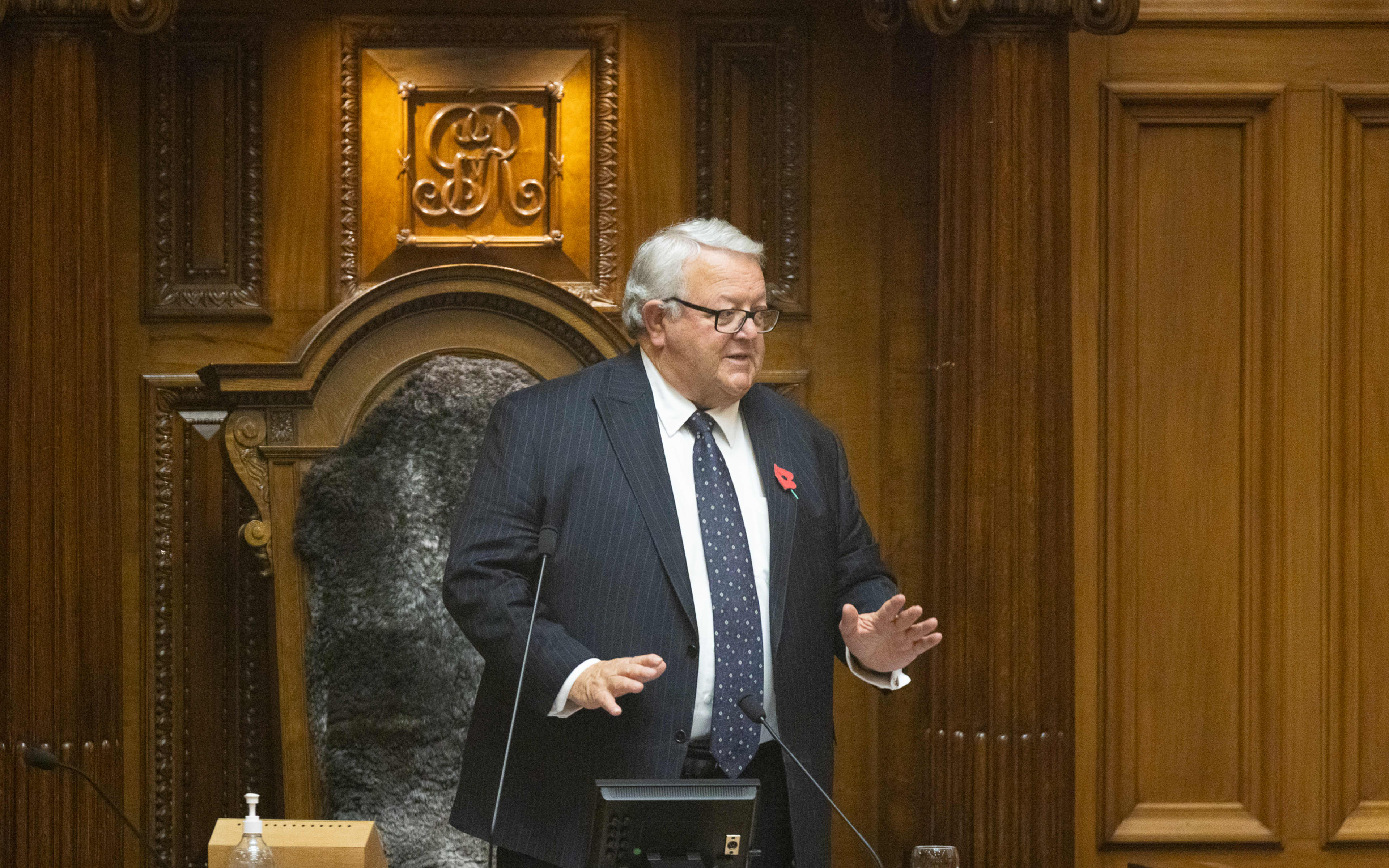 The Speaker, Gerry Brownlee tries to settle the Opposition during Question Time.