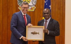 Pat Conroy met Jeremiah Manele this week in Solomon Islands. (Supplied: Australian High Commission, Solomon Islands)