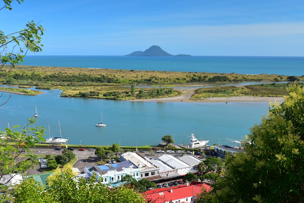 View of Moutohora Island in the distant from Puketapu Lookout at Whakatane town in Bay of Plenty, New Zealand