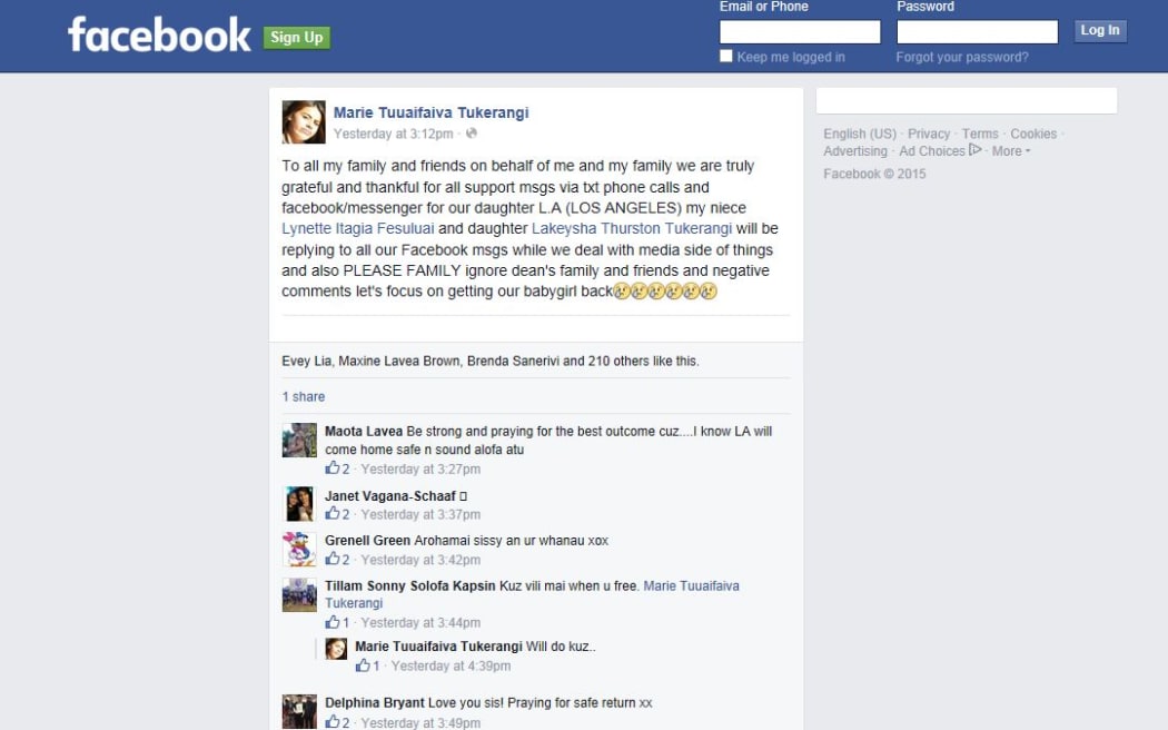 A Facebook message from LA's family.