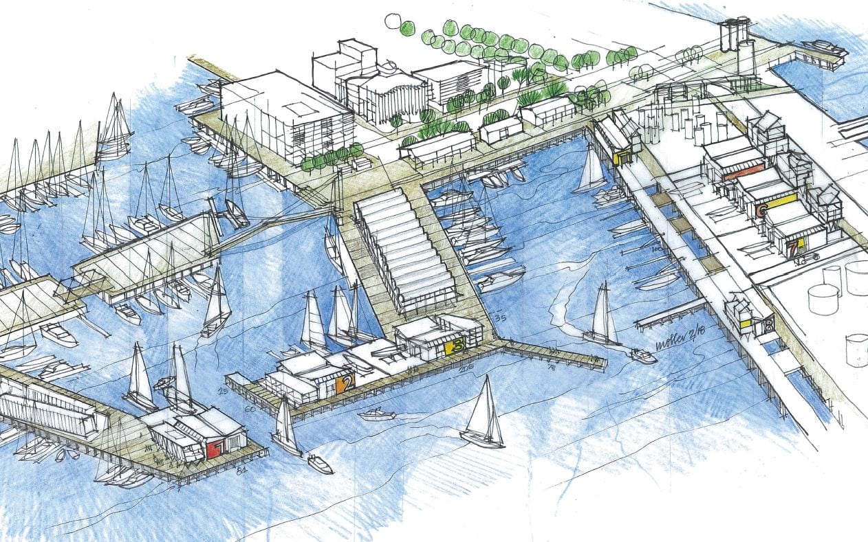An artist impression of the government's alternative plan for an America's Cup Village, with more bases on Wynyard Point.
