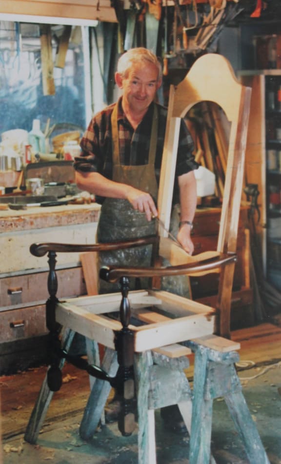 Cabinetmaker Joe O'Neill working on the Pope's chair.