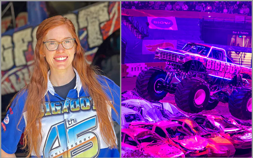 Rebecca Schnell and Bigfoot truck.