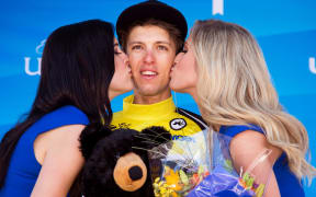 George Bennett on the podium in California.