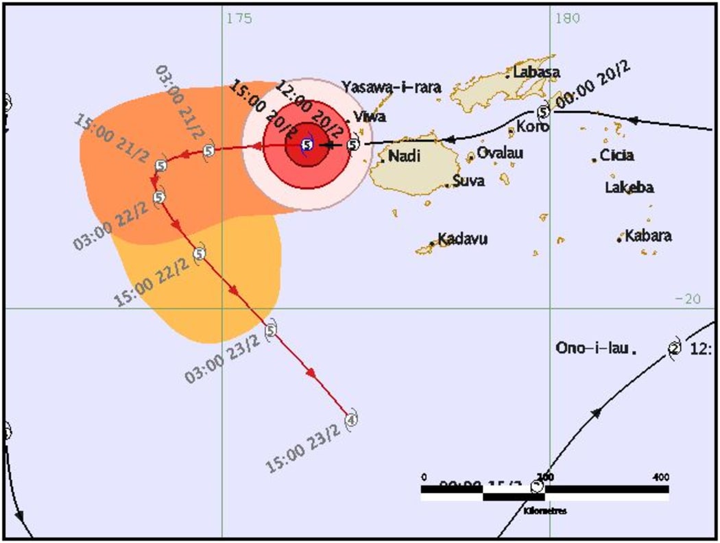Tropical Cyclone Winston's predicted path
