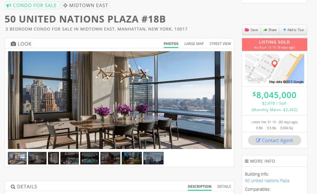 A screenshot of the listing for the apartment, described as "suitable for entertaining on a large scale".