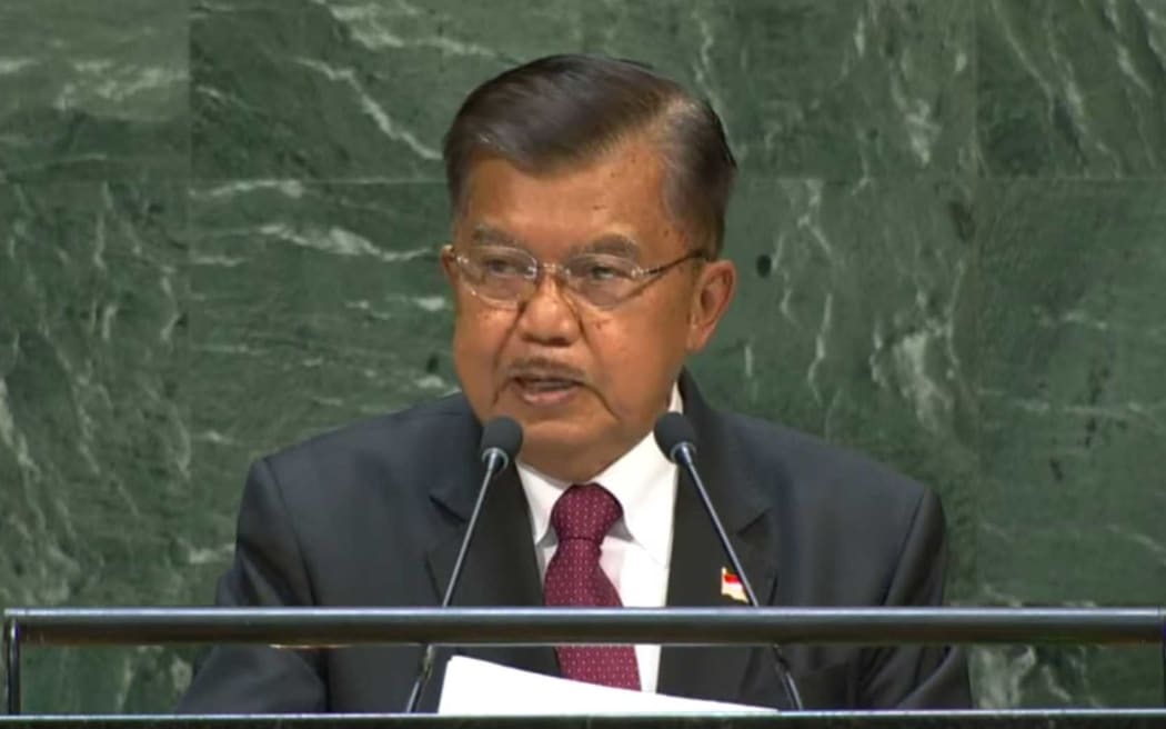 Indonesia's vice president Yusuf Kalla addresses the UN General Assembly