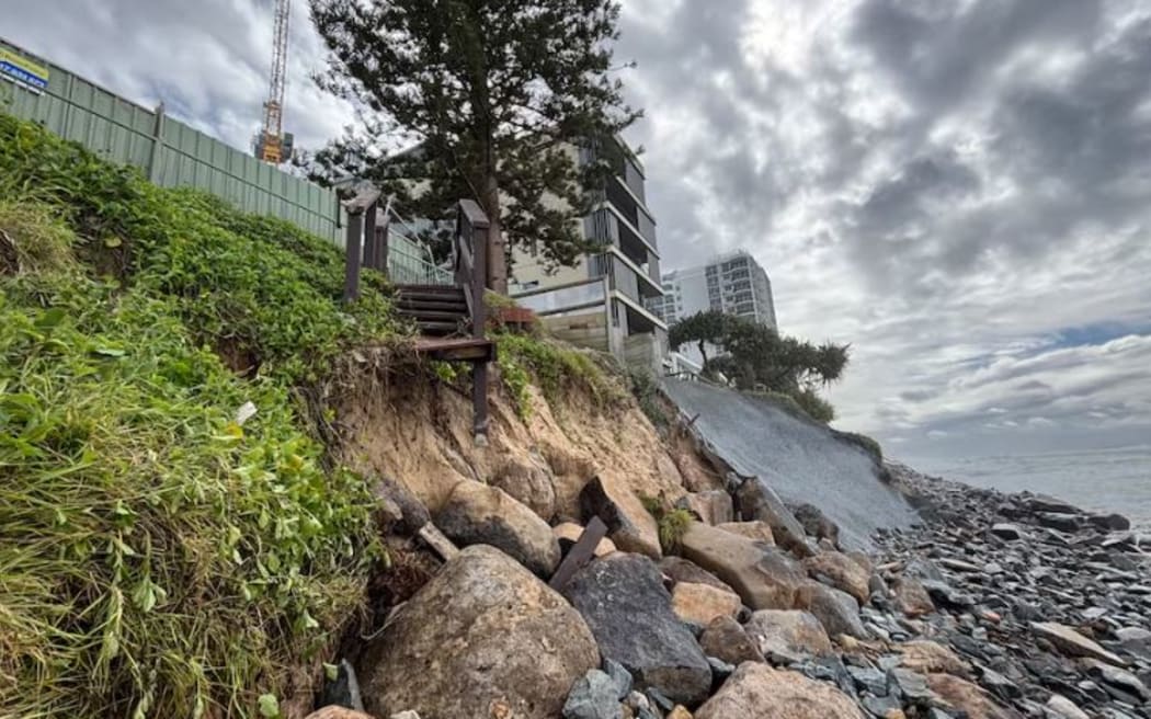Damage at Narrowneck Beach on the Gold Coast three months after Cyclone Alfred.