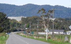 An aerial view of Taylorville Resource Park looking east, with the Grey River in the background and the Greymouth townwater supply treatment plant site immediately to the right of the landfill site.
