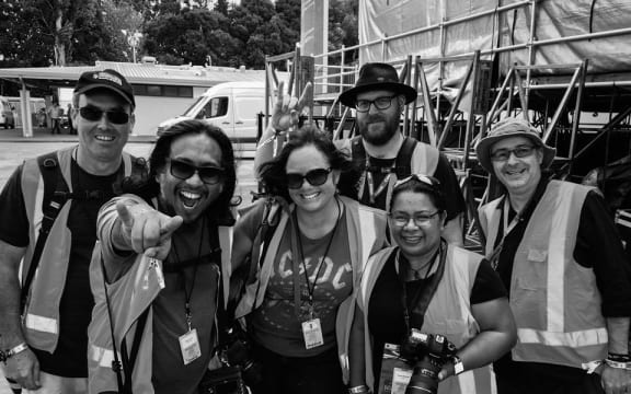 (L-R) Photographers Dave Watson, Reuben Raj, Megan Moss, Doug Peter, Ngamihi Pawa and Dave Simpson