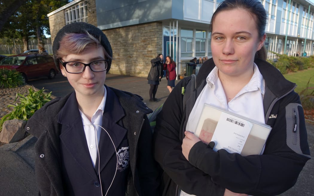 Year 12 students Journie Kendrich and Eleni Gibbs say it is demeaning to insist transgender students wear skirts.