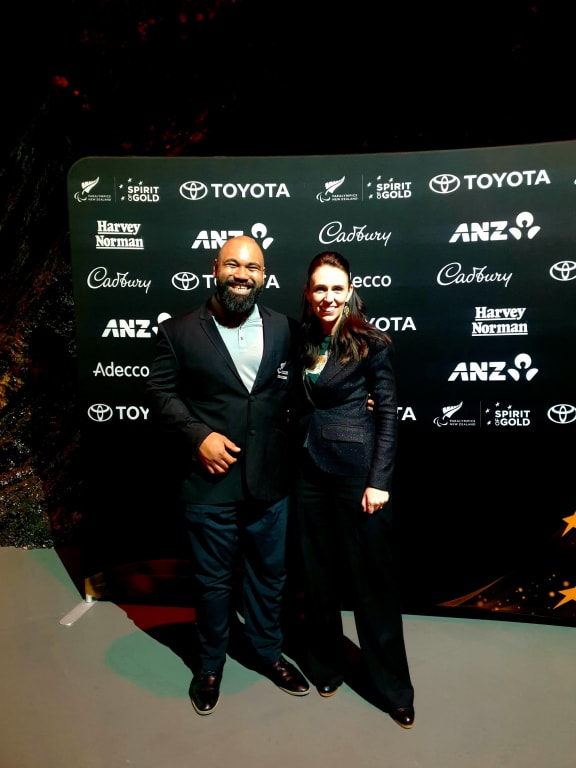 Paralympian Ben Tuimaseve with Prime Minister Jacinda Ardern at the official NZ Paralympic Team welcome held in July.