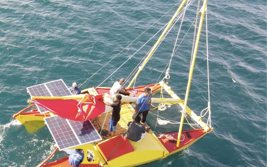 A locally designed and built catamaran for use on remote outer atolls in the Marshall Islands is this week trialing use of a solar-powered 15hp engine.
