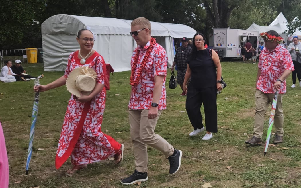 Labour MP Jenny Salesa and Labour leader Chris Hipkins at the Pasifika Festival at Western Springs, Auckland on 9 March, 2024.