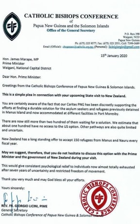 The letter from Fr Giorgio to Mr Marape.