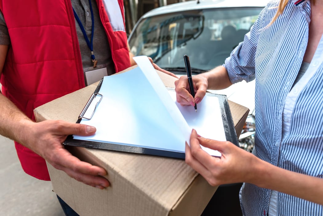 Courier delivering package.