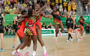 Malawi players celebrate after defeating New Zealand.