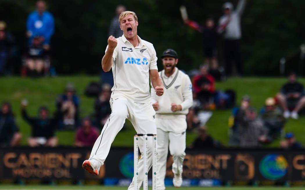 Kyle Jamieson of the Black Caps appeals for a wicket.