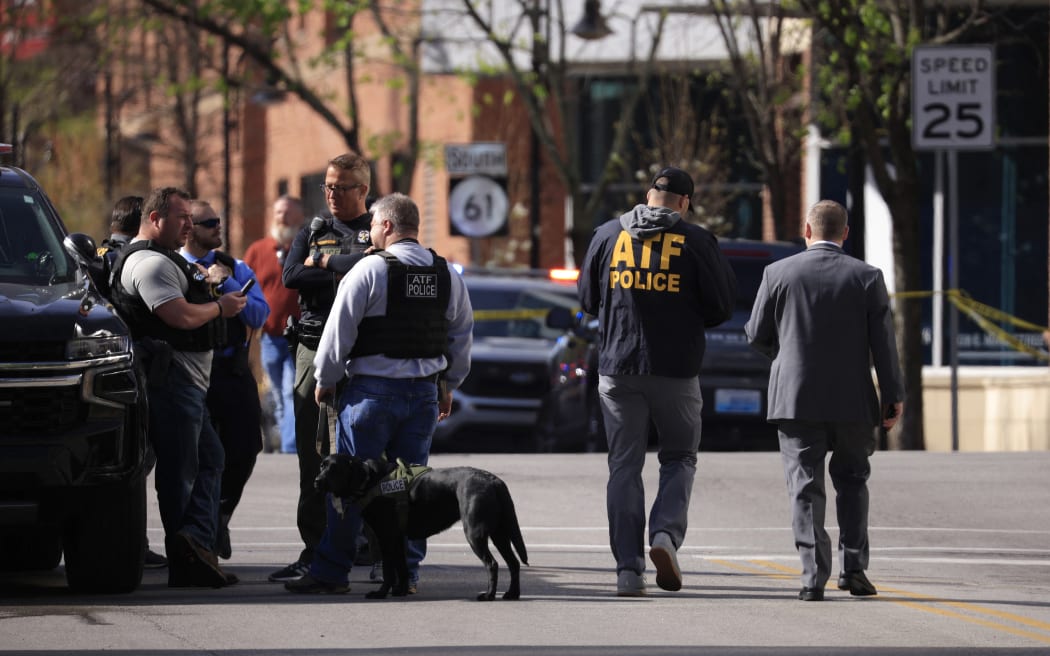 Officers with the US Bureau of Alcohol, Tobacco, and Firearms (ATF) respond to an active shooter at the Old National Bank building on 10 April, 2023 in Louisville, Kentucky.