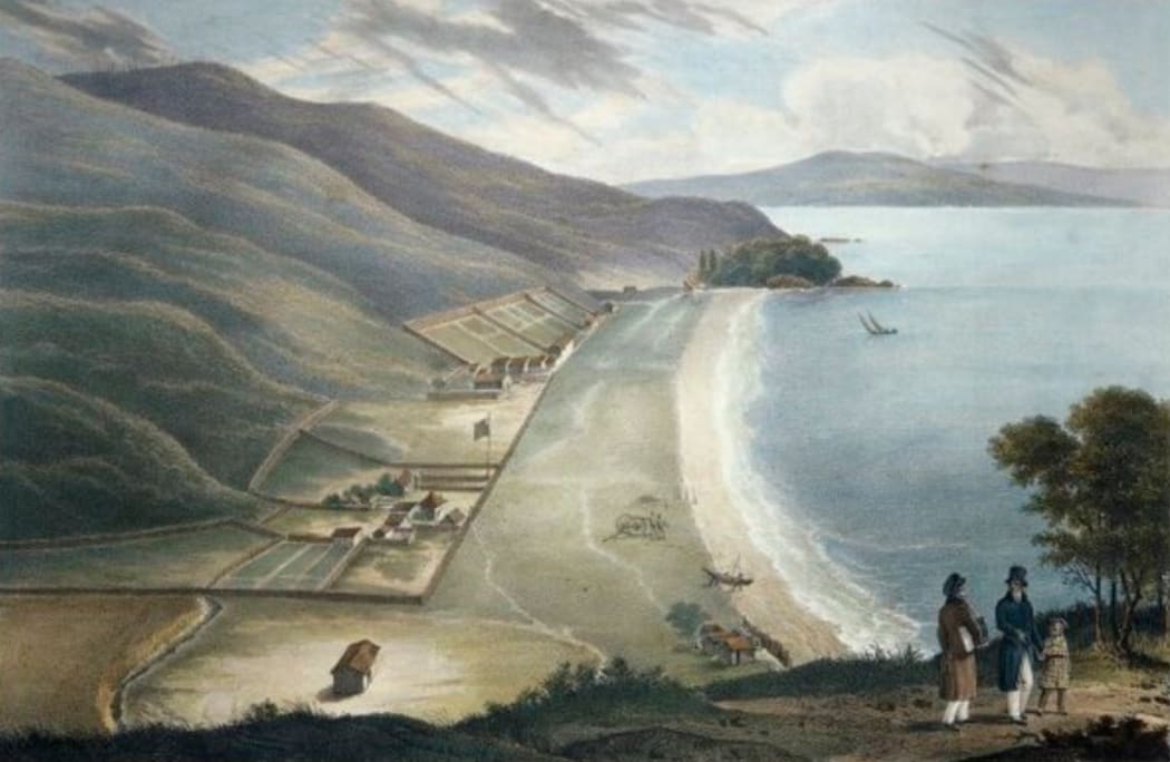 Missionary establishment at Paihia, by Louis Auguste de Sainson