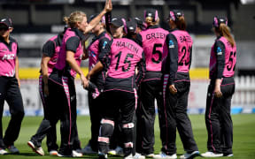 The White Ferns celebrate a wicket.