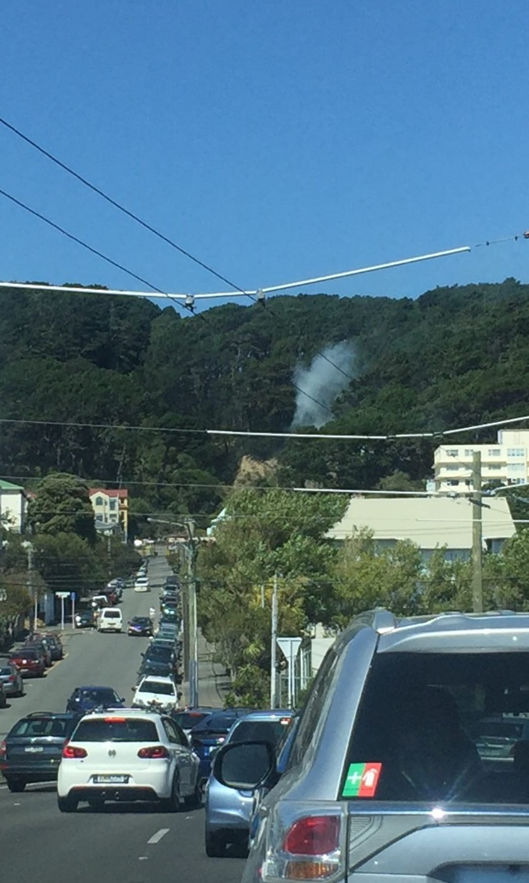 Smoke from the fire above the Mt Victoria tunnel.