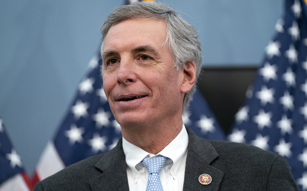 Representative Tom Rice (R-C) addresses reporters during a press conference to unveil the Joseph H. Rainey Room in the in the US Capitol in Washington, DC, on February 3, 2022. Rainey was the first elected Black member of the House of Representatives who served from 1870 to 1879. (Photo by Greg Nash / POOL / AFP)